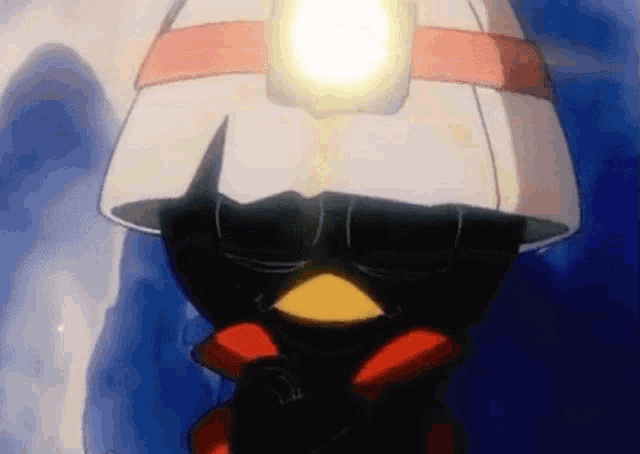 a cartoon character is wearing a helmet with a light on it
