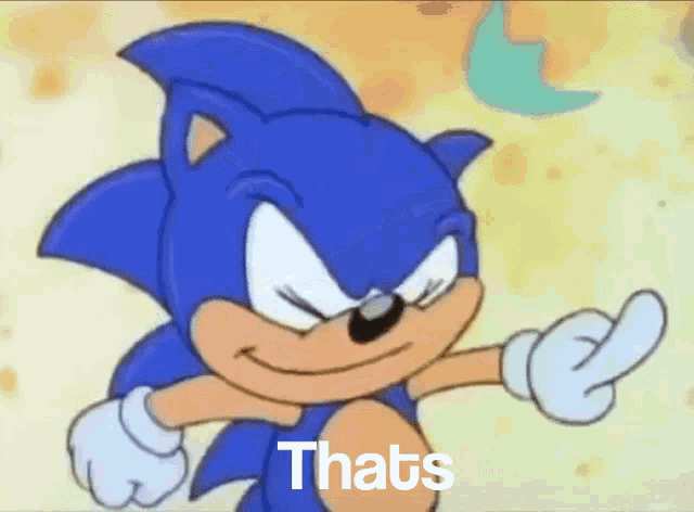 a cartoon of sonic the hedgehog giving a thumbs up with the words thats below him