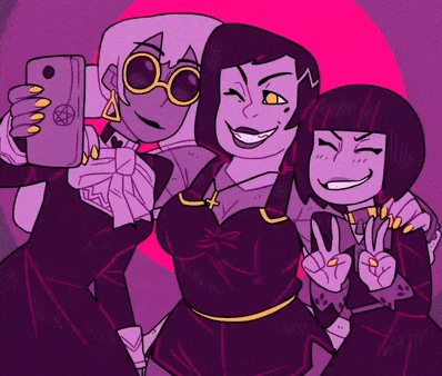 a cartoon of three women taking a selfie