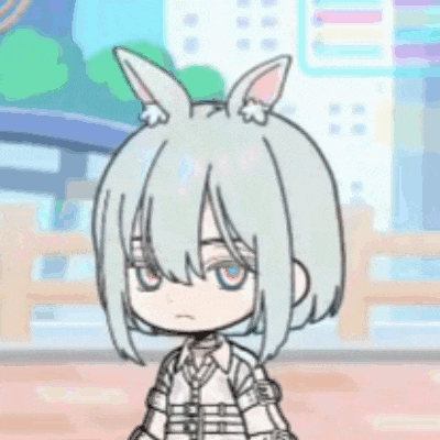 a cartoon girl with white hair and bunny ears is standing in front of a bridge .