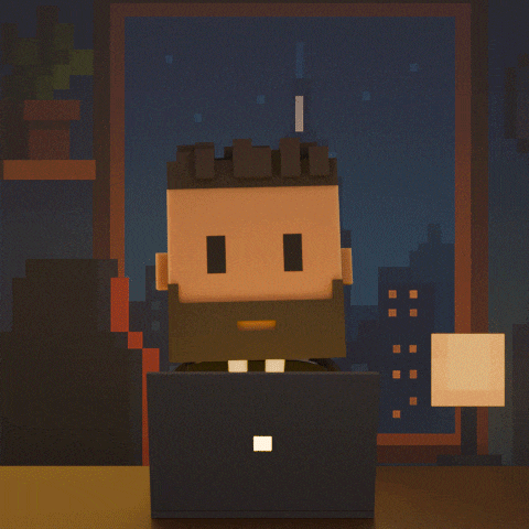 a pixel art of a man sitting at a laptop with the words gas wen token when
