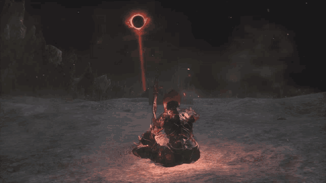 a person in a video game with a sword and a ring of fire