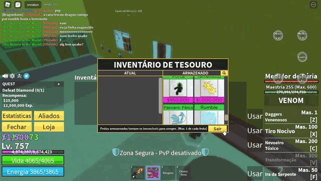 a screenshot of a video game with the words inventario de tesouro on it