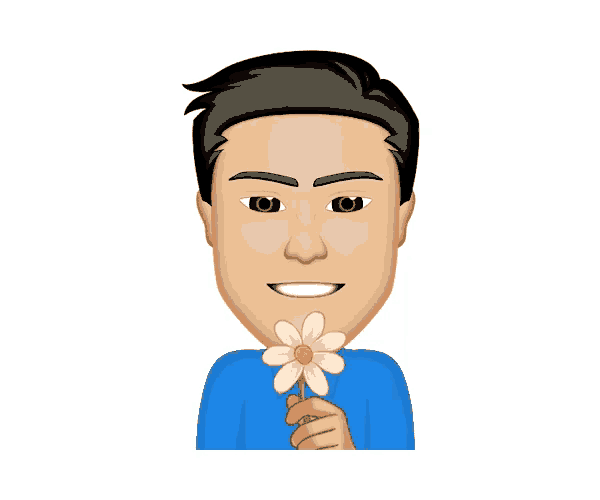 a cartoon of a man holding a flower in his hand
