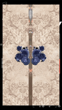 a painting of blue roses on a tan background