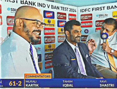 a group of men are standing in front of a wall that says ' first bank ind v ban test 2024 '