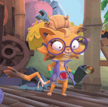 a cartoon character with glasses and a wrench on its head