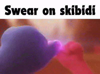 a close up of a purple and pink object with the words `` swear on skibidi '' above it .