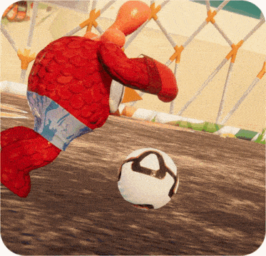 a cartoon character is kicking a soccer ball in a video game