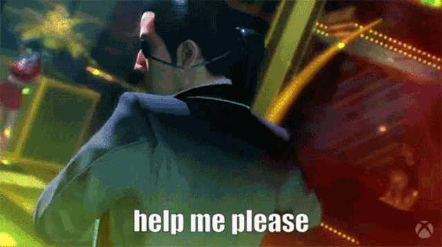 a pixelated image of a man with the words help me please on the bottom