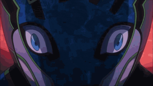 a cartoon drawing of a person 's face with blue and green flames coming out of it