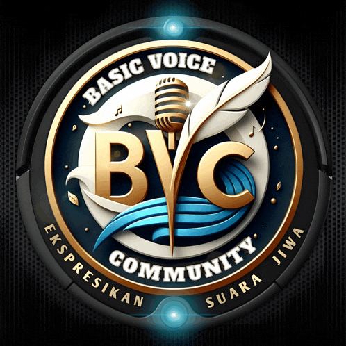 a basic voice community logo with a microphone and feather