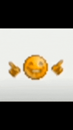 a pixelated smiley face with two fingers pointing at it on a white background