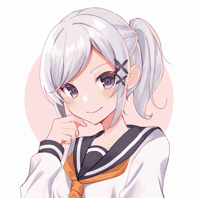 a drawing of a girl with white hair and a ponytail