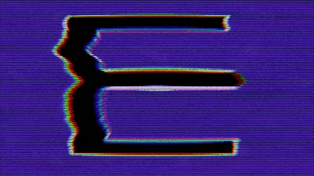 the letter e is displayed on a purple screen