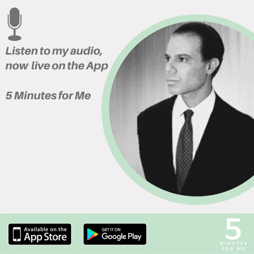 a black and white photo of a man with the words listen to my audio now live on the app