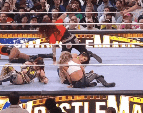 a wrestling match takes place in front of a sign that says ' castle ' on it