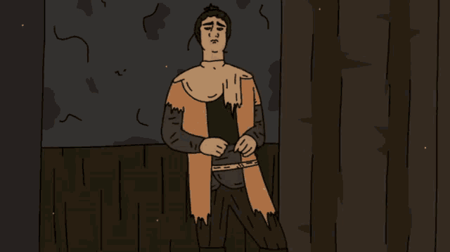 a cartoon drawing of a man standing in front of a wall