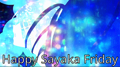 a blue background with the words happy sayaka friday in white letters