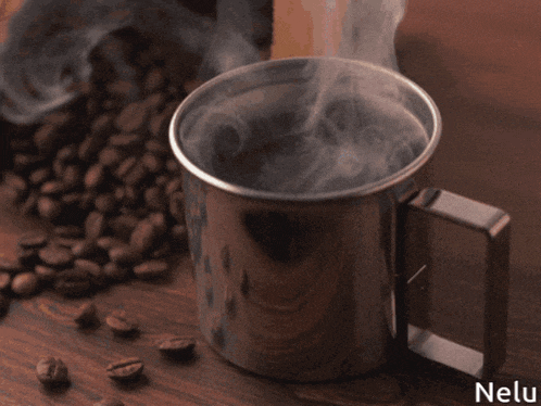 a cup of coffee with steam coming out of it and the words buna dimineata below