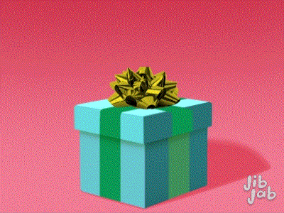 a man 's face is coming out of a gift box that says happy birthday jib jab