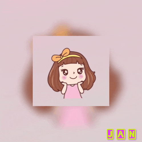 a cartoon of a girl with hearts around her head and the letter n in the corner