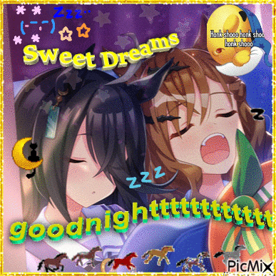 two anime girls sleeping next to each other with the words sweet dreams goodnight written below them