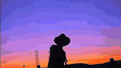 a silhouette of a person holding a long stick