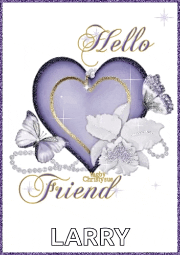 a purple heart with flowers and butterflies and the name larry