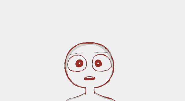 a drawing of a person with big red eyes and a surprised look on their face