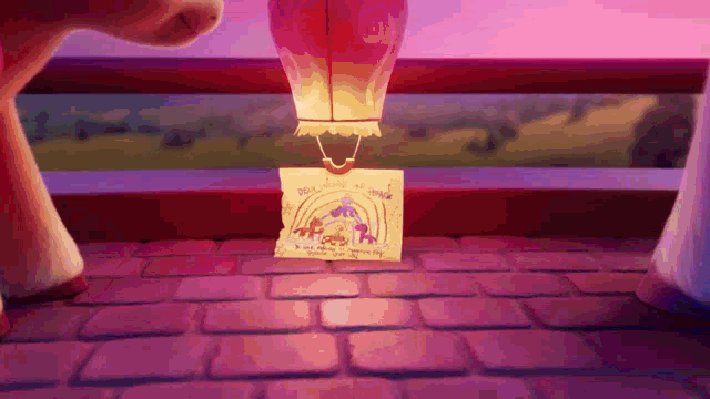 a child 's drawing of a rainbow and a hot air balloon