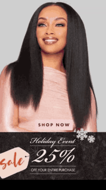 a woman in a pink dress is advertising a holiday event