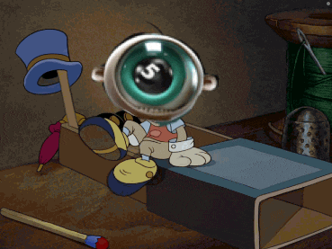 a cartoon character with a magnifying glass on his head with a dollar sign on it