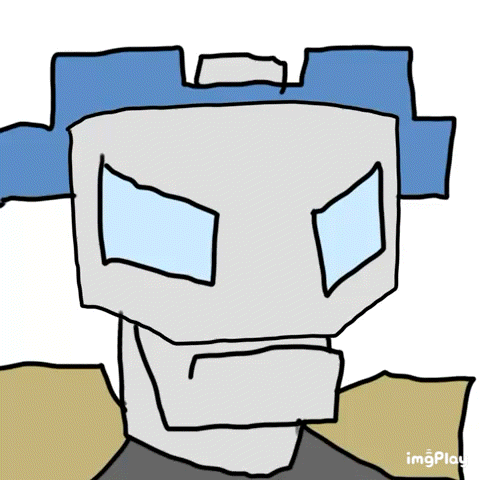 a drawing of a robot with a blue hat on