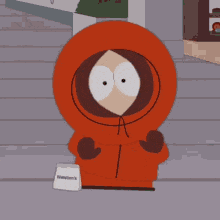 kenny from south park is wearing an orange hoodie