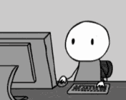 a stick figure is typing on a keyboard in front of a computer screen