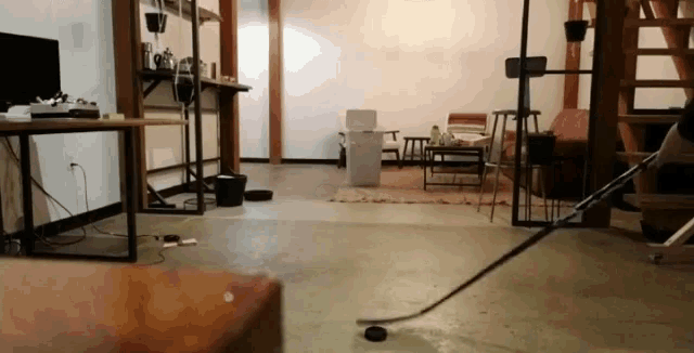 a hockey puck is in the middle of a room