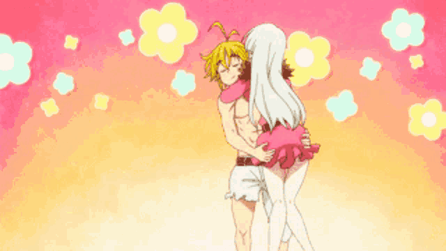 a cartoon of a man and a woman hugging each other