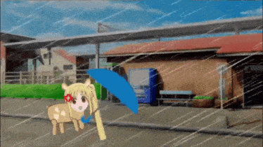 a deer holding an umbrella in the rain