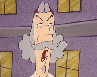 a cartoon man with a mustache and a beard is making a funny face .