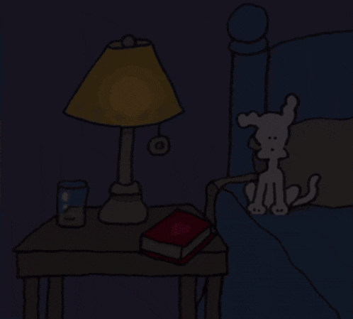 a cartoon of a dog reaching for a lamp