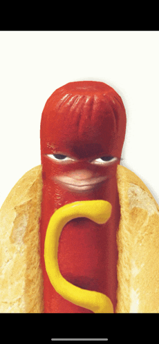 a hot dog with a yellow s on the end