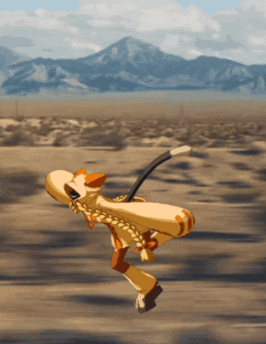a cartoon character is running in the desert