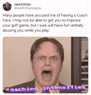 a gif of a man with his mouth open and the words coaching intensifies below him