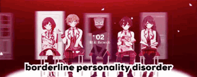 a group of anime characters with the words borderline personality disorder written below them