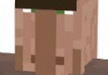 a close up of a minecraft villager with green eyes and a green hat .