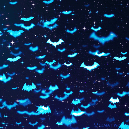 a blue background with bats and stars and the words mat works on the bottom