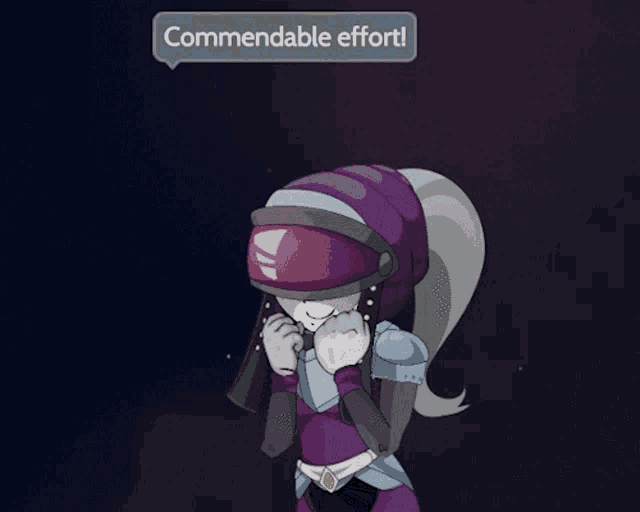 a cartoon character says commendable effort on a dark background