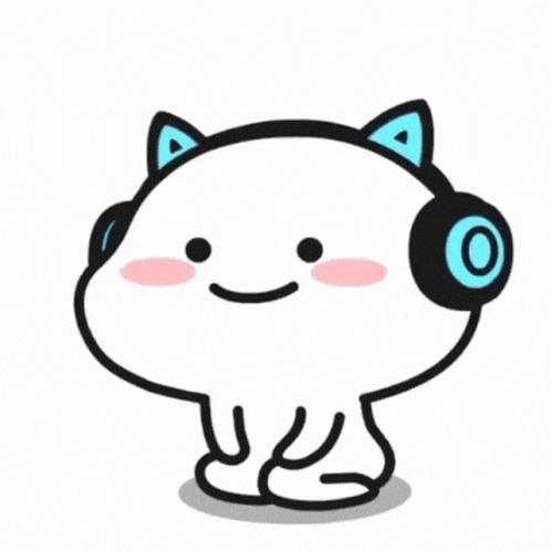 a cartoon cat wearing headphones with a rainbow coming out of its nose