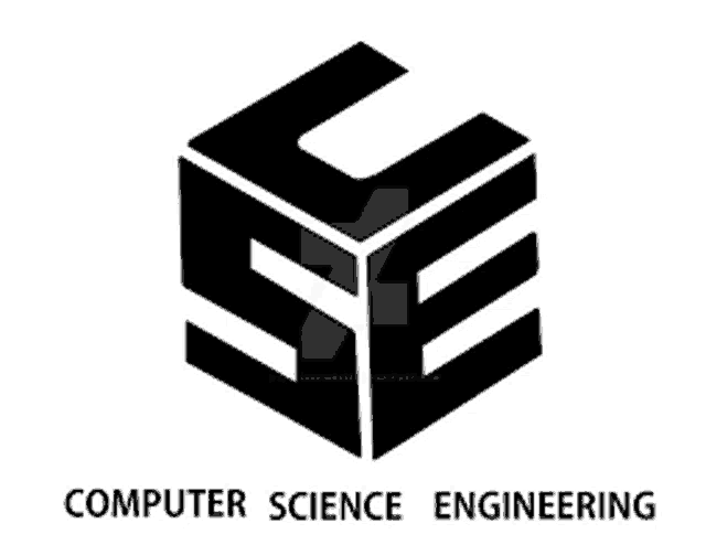a computer science engineering logo with a cube in the middle